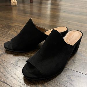Black suede mules